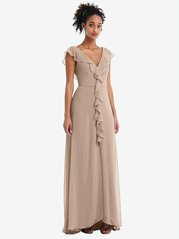 【NEW】【STYLE: TH064】Ruffle-Trimmed V-Back Chiffon Maxi ドレス【COLOR: Topaz】【SIZE: 00-30W】