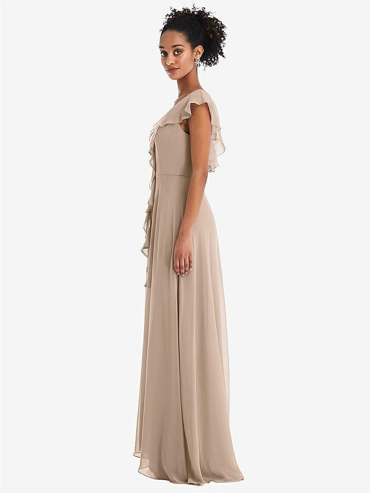 【NEW】【STYLE: TH064】Ruffle-Trimmed V-Back Chiffon Maxi ドレス【COLOR: Topaz】【SIZE: 00-30W】