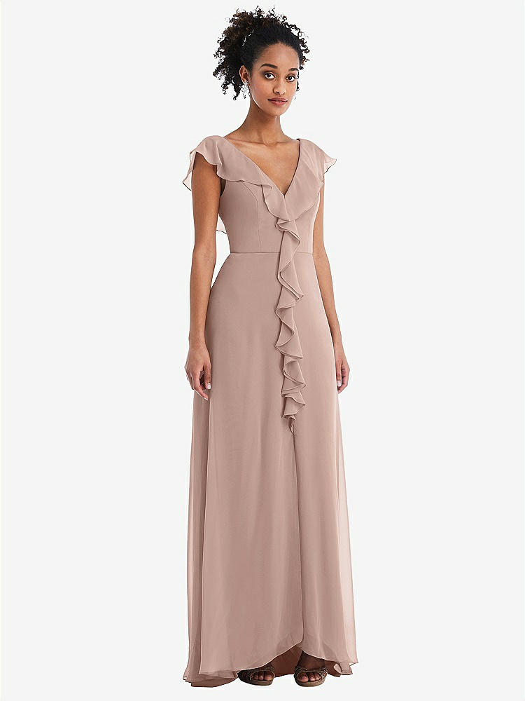 【NEW】【STYLE: TH064】Ruffle-Trimmed V-Back Chiffon Maxi ドレス【COLOR: Bliss】【SIZE: 00-30W】