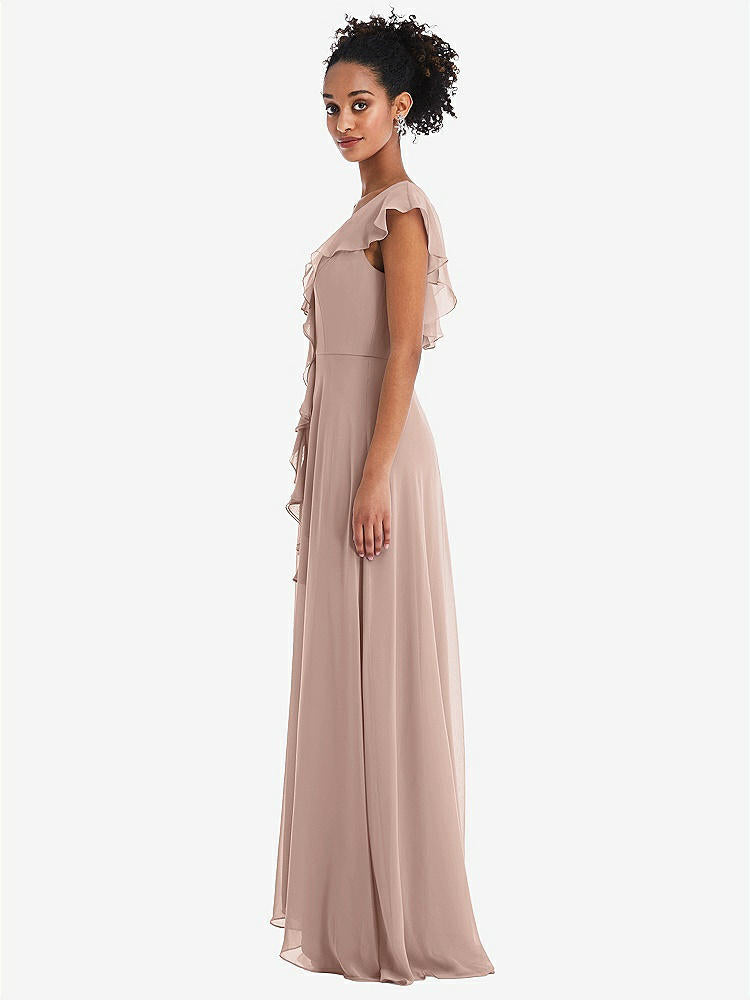 【STYLE: TH064】Ruffle-Trimmed V-Back Chiffon Maxi Dress【COLOR: Bliss】