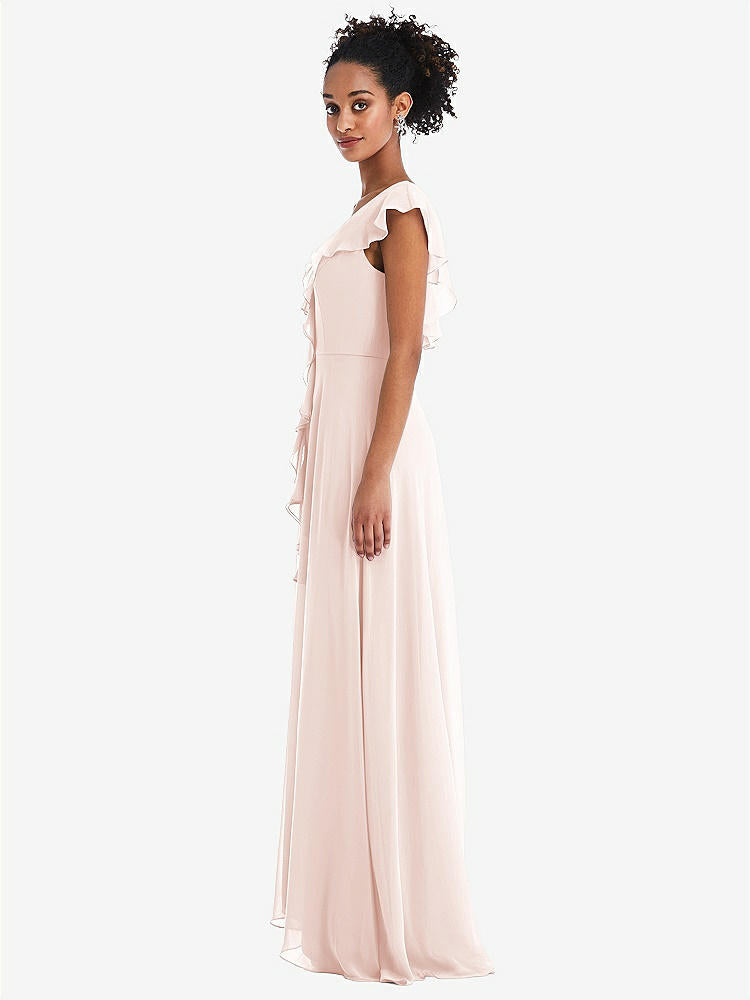 【STYLE: TH064】Ruffle-Trimmed V-Back Chiffon Maxi Dress【COLOR: Blush】