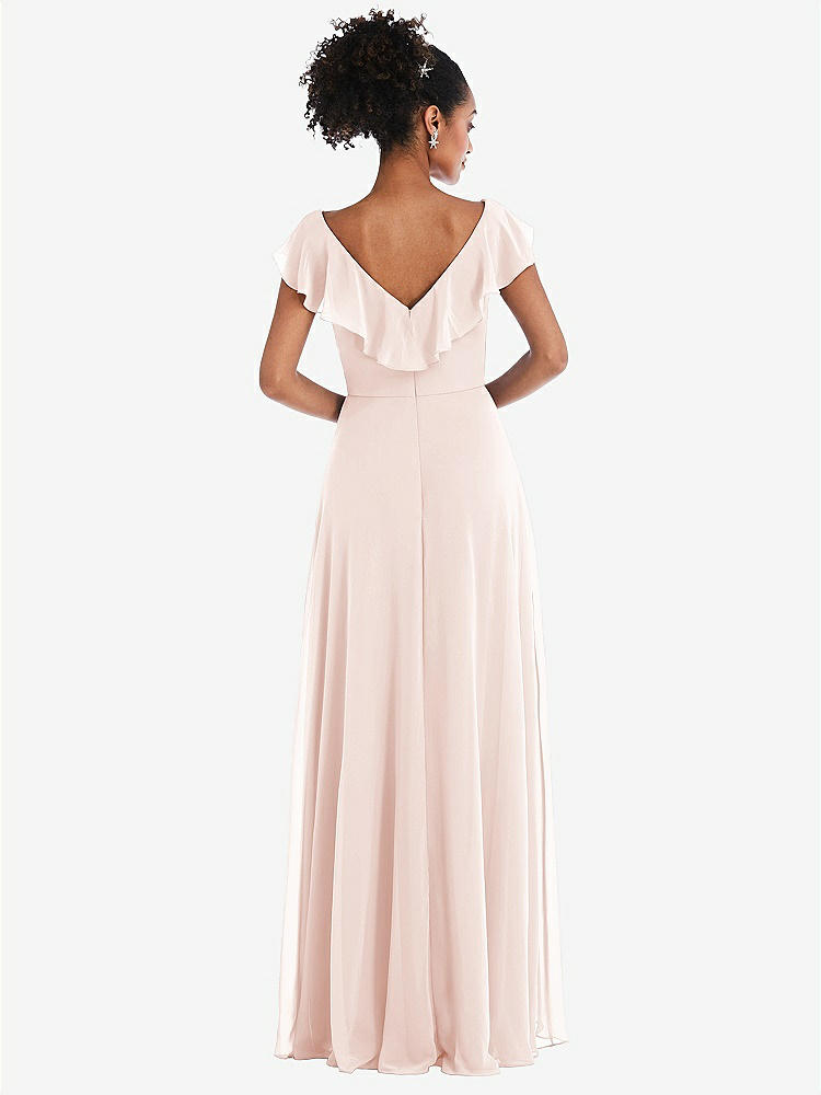 【STYLE: TH064】Ruffle-Trimmed V-Back Chiffon Maxi Dress【COLOR: Blush】