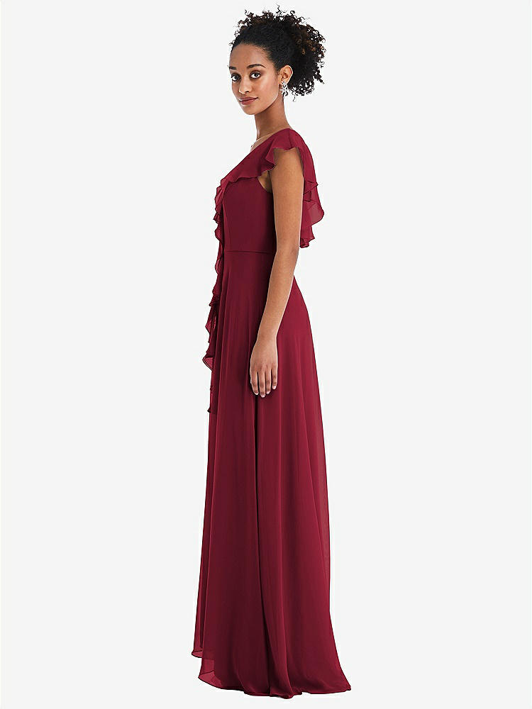 【NEW】【STYLE: TH064】Ruffle-Trimmed V-Back Chiffon Maxi ドレス【COLOR: Burgundy】【SIZE: 00-30W】