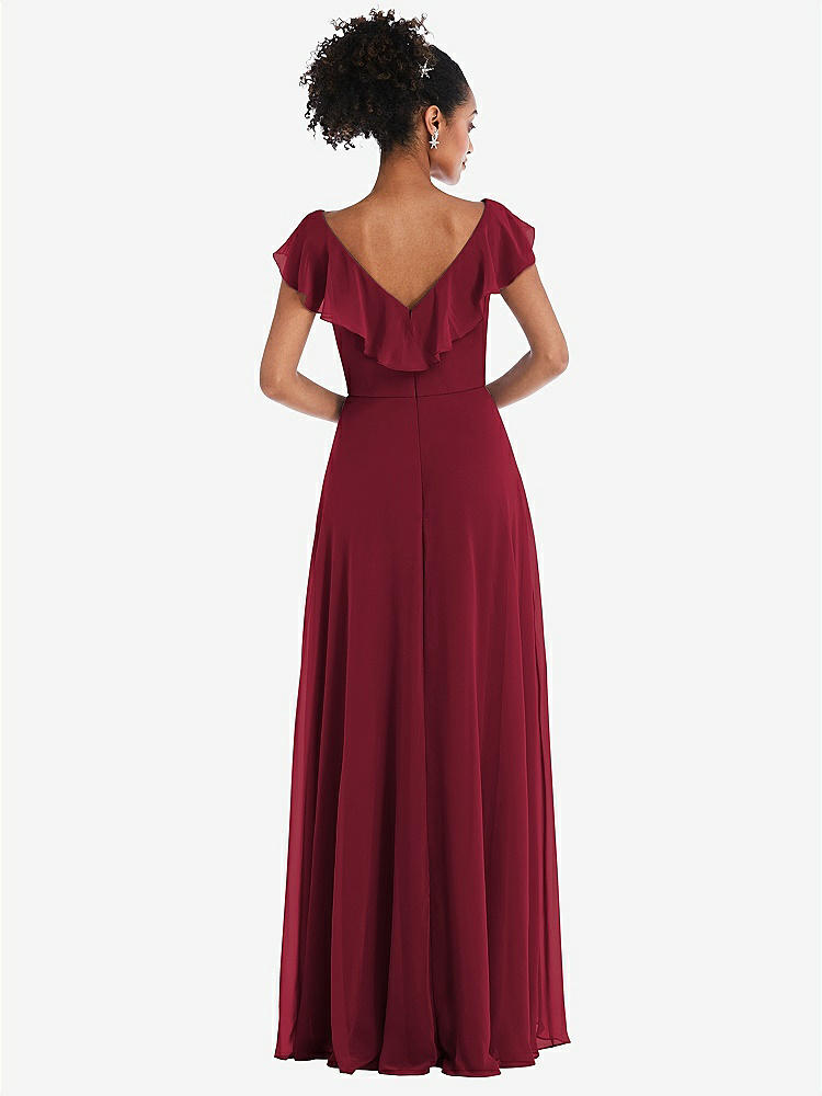 【NEW】【STYLE: TH064】Ruffle-Trimmed V-Back Chiffon Maxi ドレス【COLOR: Burgundy】【SIZE: 00-30W】