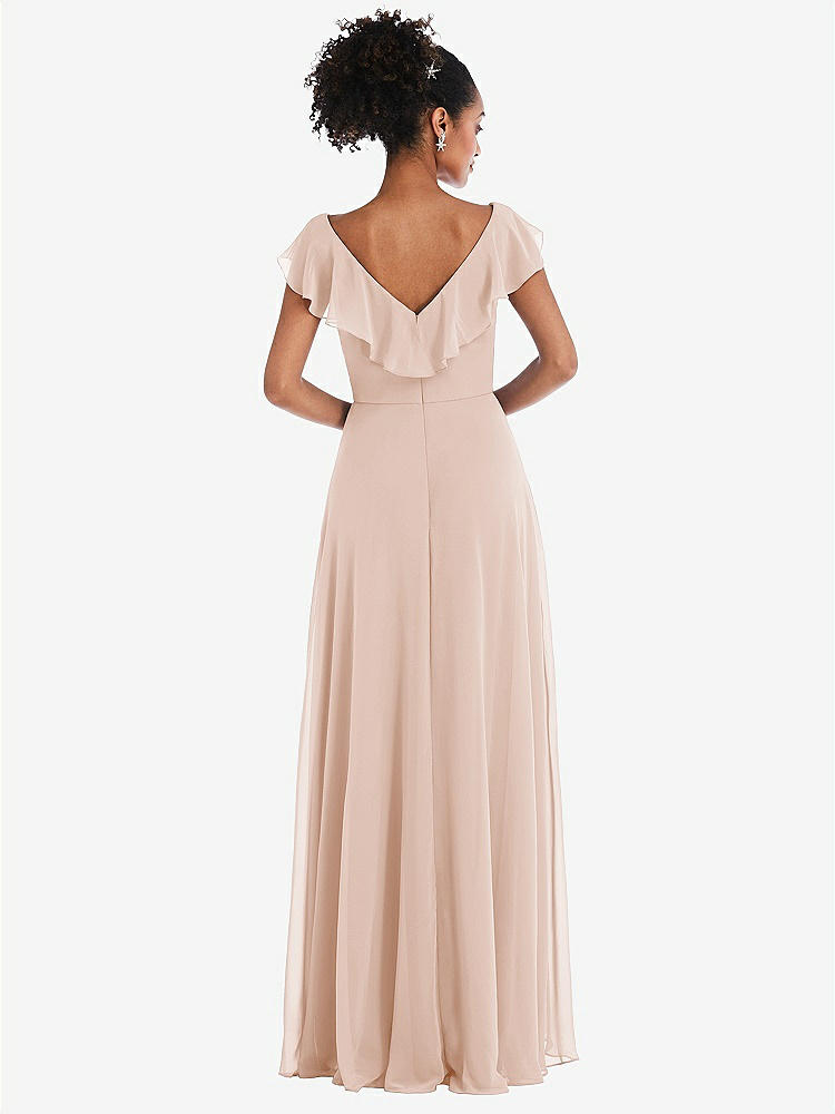 【NEW】【STYLE: TH064】Ruffle-Trimmed V-Back Chiffon Maxi ドレス【COLOR: Cameo】【SIZE: 00-30W】