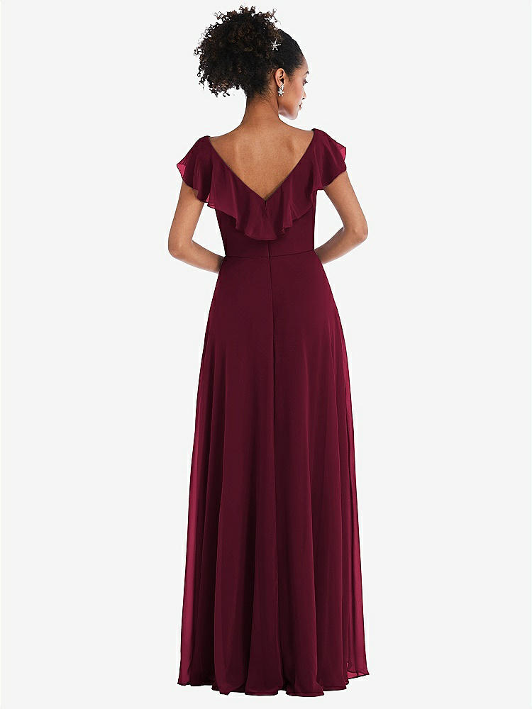 【NEW】【STYLE: TH064】Ruffle-Trimmed V-Back Chiffon Maxi ドレス【COLOR: Cabernet】【SIZE: 00-30W】