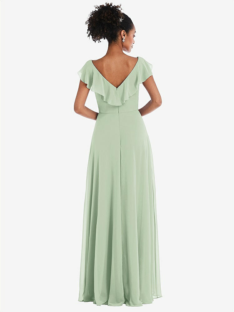 【NEW】【STYLE: TH064】Ruffle-Trimmed V-Back Chiffon Maxi ドレス【COLOR: Celadon】【SIZE: 00-30W】