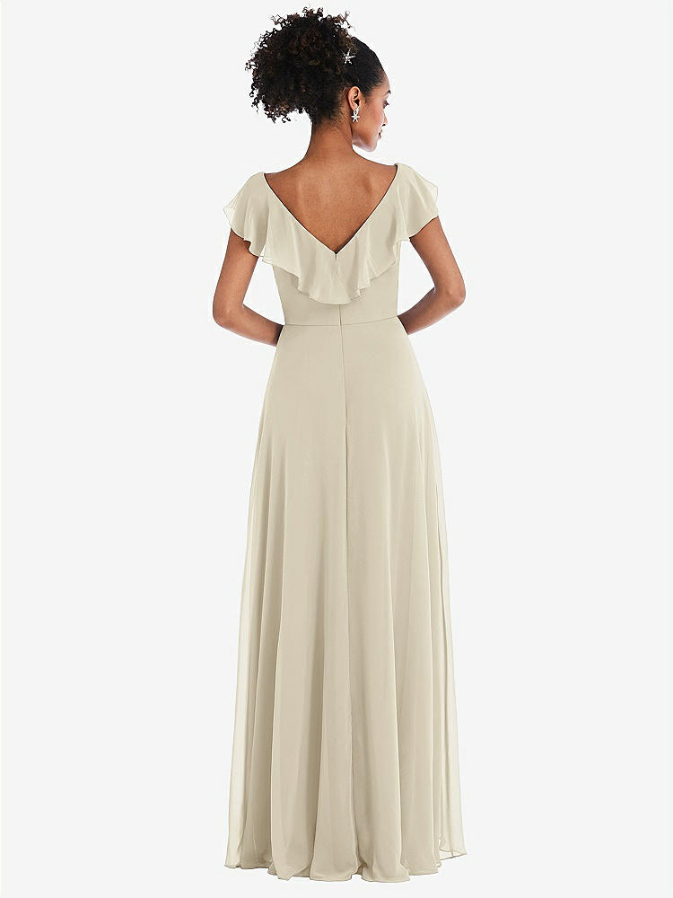 【NEW】【STYLE: TH064】Ruffle-Trimmed V-Back Chiffon Maxi ドレス【COLOR: Champagne】【SIZE: 00-30W】