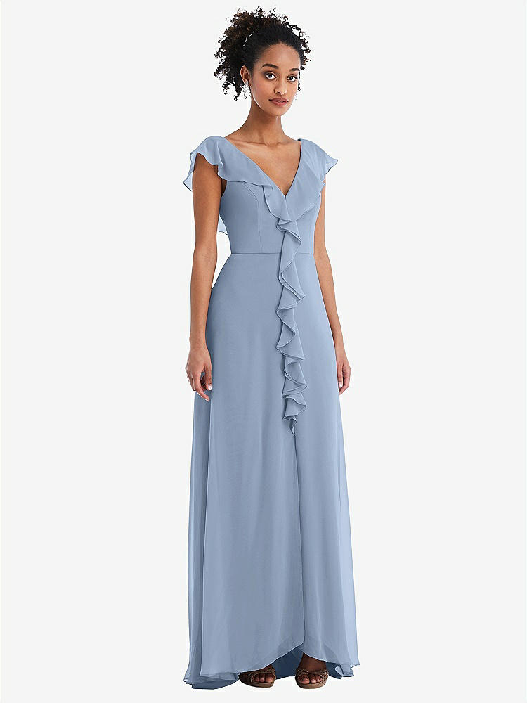 【NEW】【STYLE: TH064】Ruffle-Trimmed V-Back Chiffon Maxi ドレス【COLOR: Cloudy】【SIZE: 00-30W】