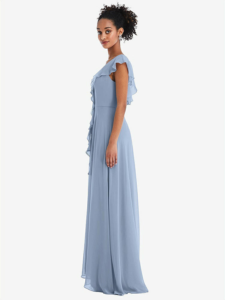 【NEW】【STYLE: TH064】Ruffle-Trimmed V-Back Chiffon Maxi ドレス【COLOR: Cloudy】【SIZE: 00-30W】