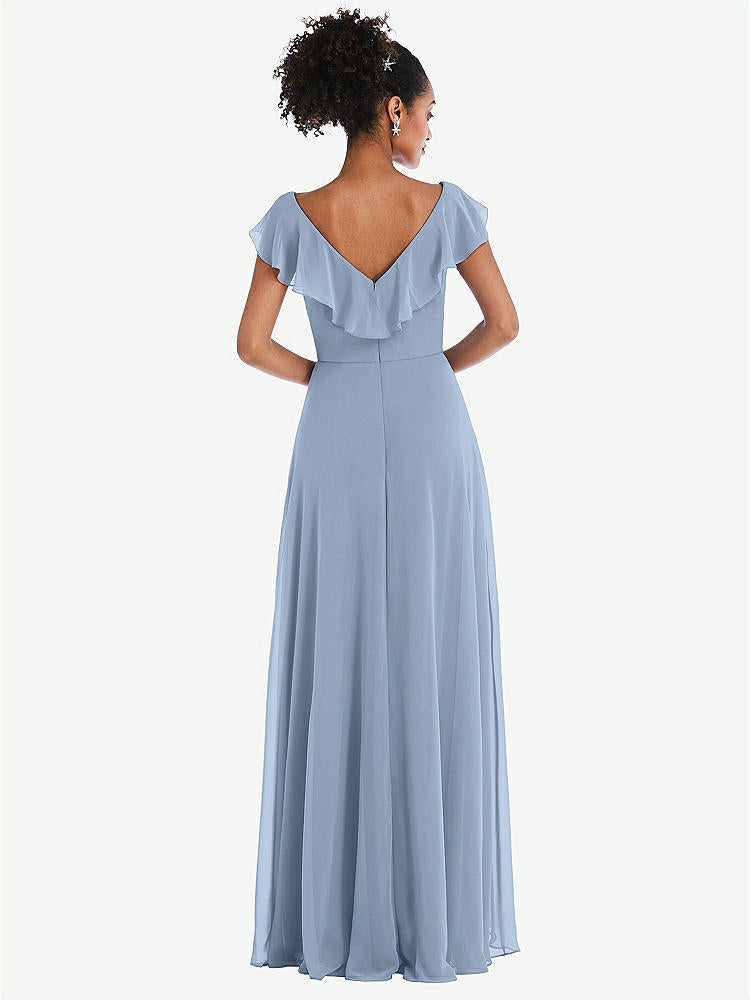【NEW】【STYLE: TH064】Ruffle-Trimmed V-Back Chiffon Maxi ドレス【COLOR: Cloudy】【SIZE: 00-30W】