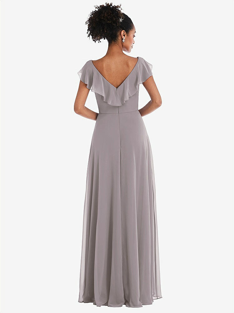 【STYLE: TH064】Ruffle-Trimmed V-Back Chiffon Maxi Dress【COLOR: Cashmere Gray】