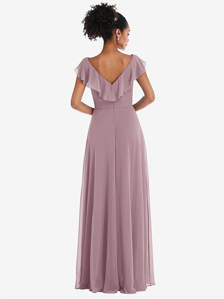 【STYLE: TH064】Ruffle-Trimmed V-Back Chiffon Maxi Dress【COLOR: Dusty Rose】