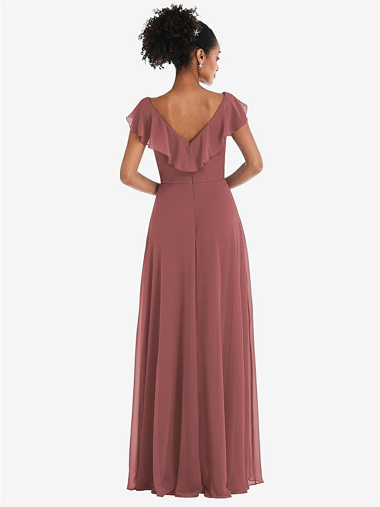 【STYLE: TH064】Ruffle-Trimmed V-Back Chiffon Maxi Dress【COLOR: English Rose】