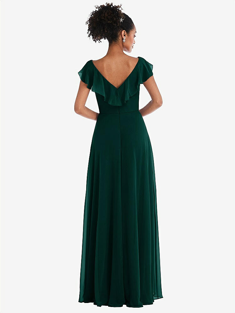 【STYLE: TH064】Ruffle-Trimmed V-Back Chiffon Maxi Dress【COLOR: Evergreen】