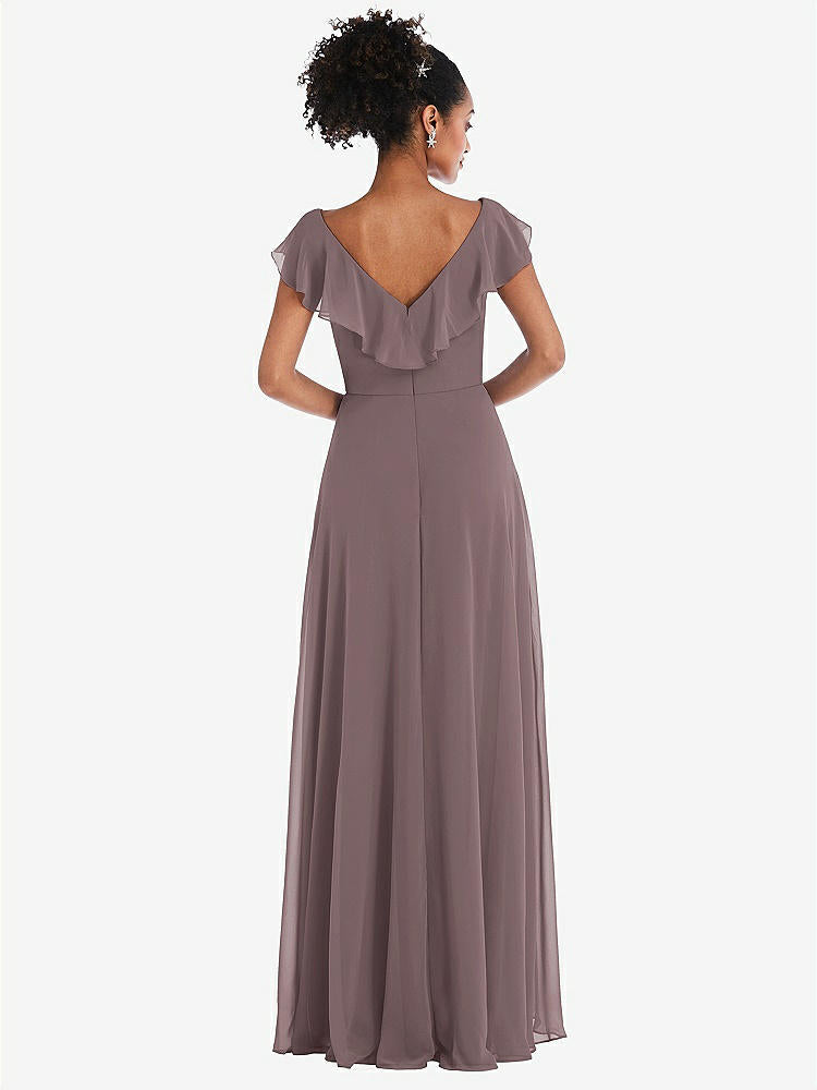 【STYLE: TH064】Ruffle-Trimmed V-Back Chiffon Maxi Dress【COLOR: French Truffle】