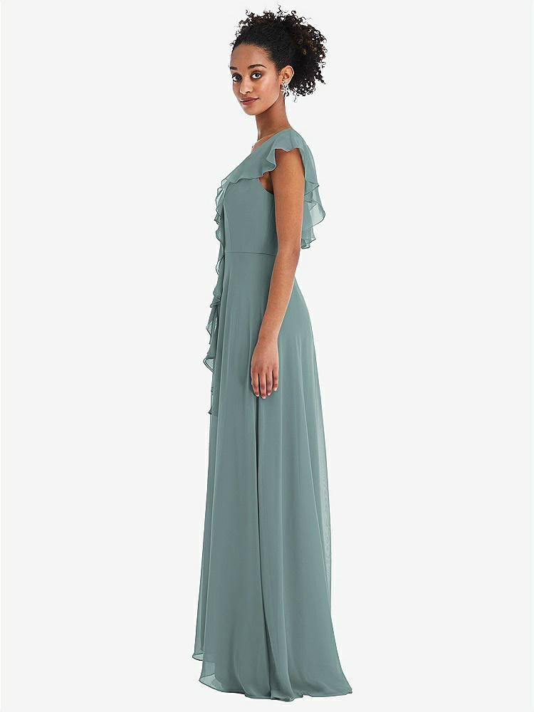 【NEW】【STYLE: TH064】Ruffle-Trimmed V-Back Chiffon Maxi ドレス【COLOR: Icelandic】【SIZE: 00-30W】