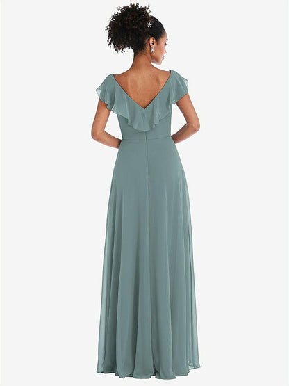【NEW】【STYLE: TH064】Ruffle-Trimmed V-Back Chiffon Maxi ドレス【COLOR: Icelandic】【SIZE: 00-30W】