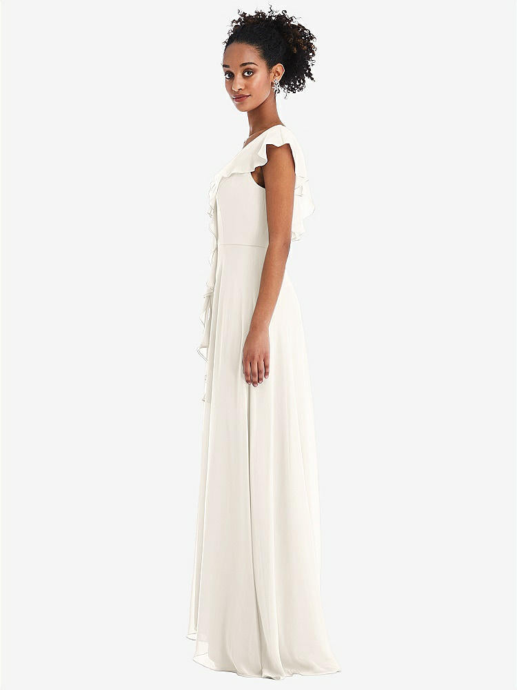 【STYLE: TH064】Ruffle-Trimmed V-Back Chiffon Maxi Dress【COLOR: Ivory】