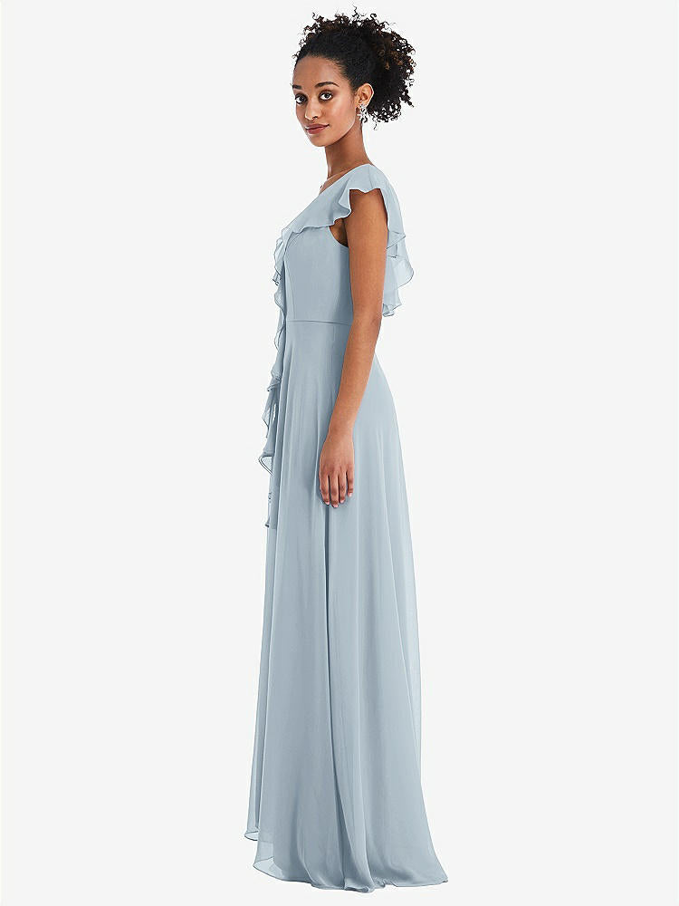 【STYLE: TH064】Ruffle-Trimmed V-Back Chiffon Maxi Dress【COLOR: Mist】