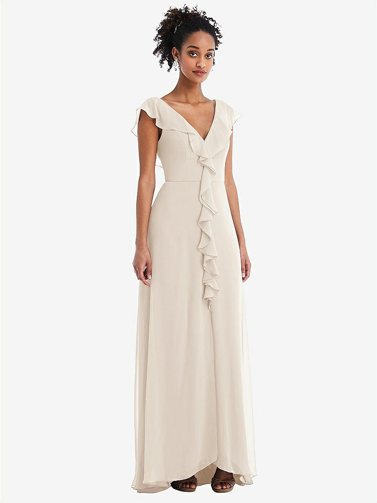 【NEW】【STYLE: TH064】Ruffle-Trimmed V-Back Chiffon Maxi ドレス【COLOR: Oat】【SIZE: 00-30W】