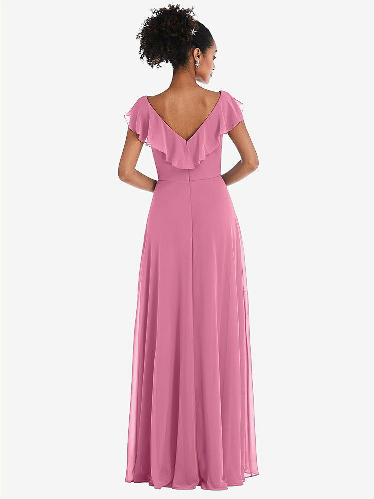 【STYLE: TH064】Ruffle-Trimmed V-Back Chiffon Maxi Dress【COLOR: Orchid Pink】