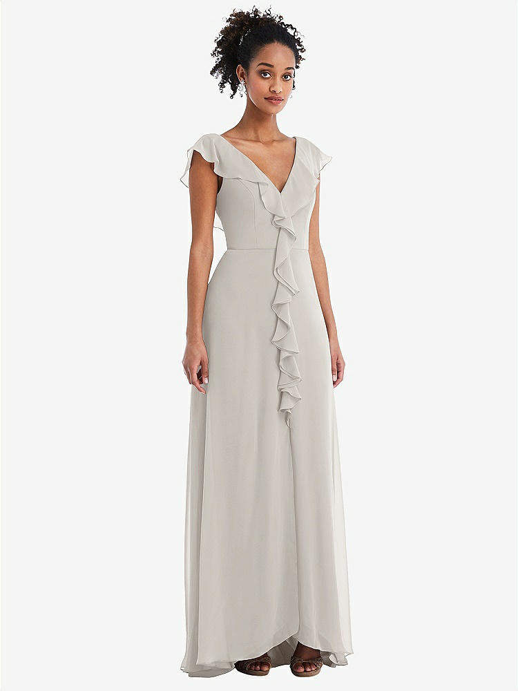 【NEW】【STYLE: TH064】Ruffle-Trimmed V-Back Chiffon Maxi ドレス【COLOR: Oyster】【SIZE: 00-30W】