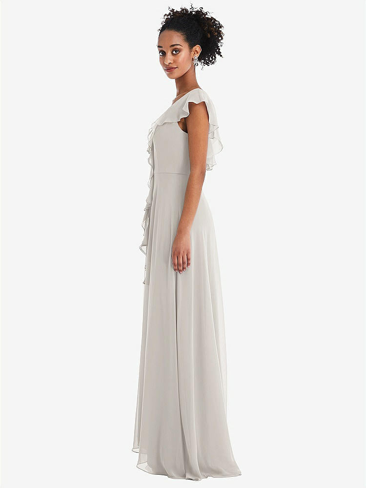 【STYLE: TH064】Ruffle-Trimmed V-Back Chiffon Maxi Dress【COLOR: Oyster】