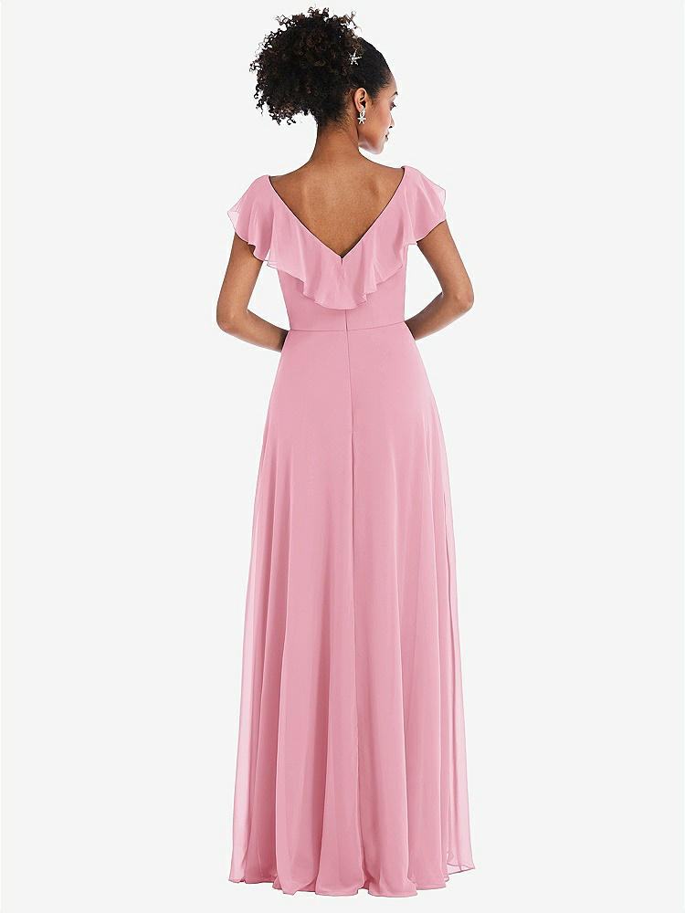 【STYLE: TH064】Ruffle-Trimmed V-Back Chiffon Maxi Dress【COLOR: Peony Pink】