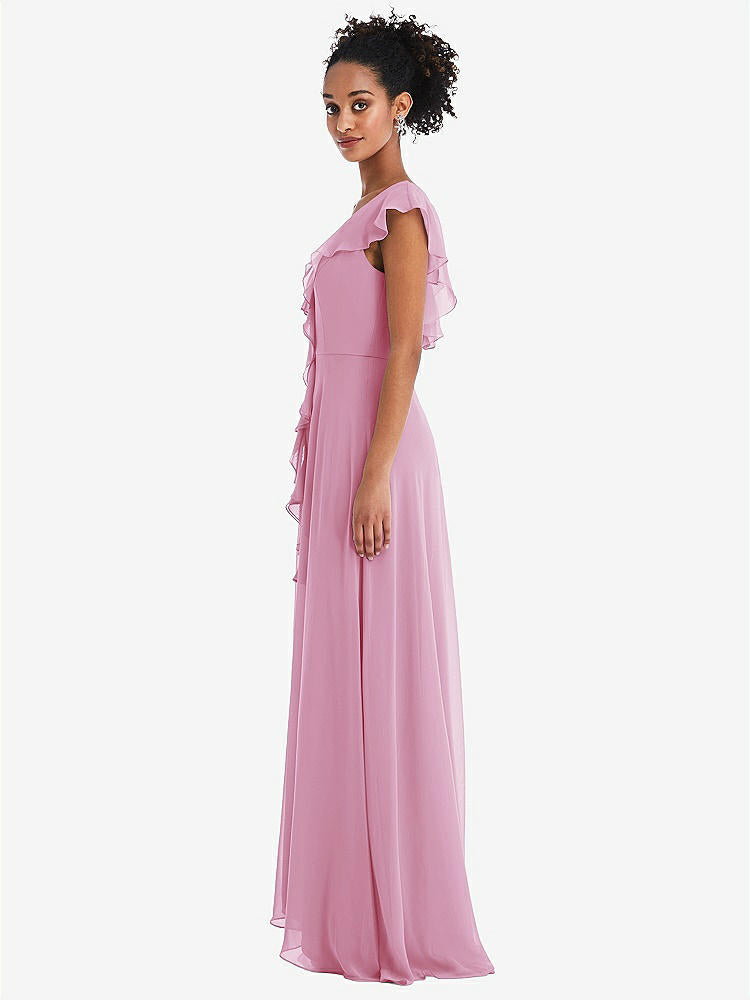 【STYLE: TH064】Ruffle-Trimmed V-Back Chiffon Maxi Dress【COLOR: Powder Pink】
