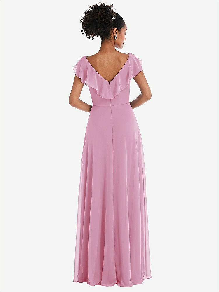 【STYLE: TH064】Ruffle-Trimmed V-Back Chiffon Maxi Dress【COLOR: Powder Pink】