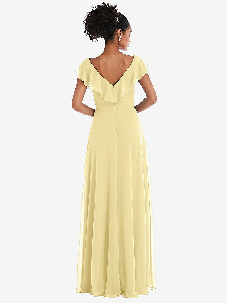 【STYLE: TH064】Ruffle-Trimmed V-Back Chiffon Maxi Dress【COLOR: Pale Yellow】