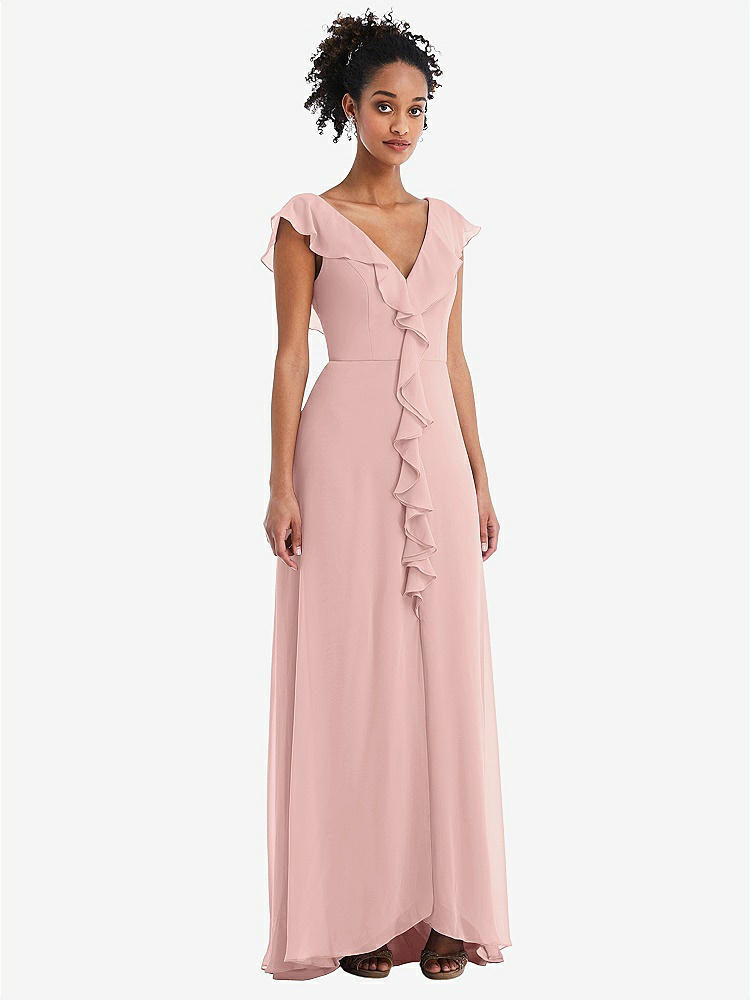 【STYLE: TH064】Ruffle-Trimmed V-Back Chiffon Maxi Dress【COLOR: Rose - PANTONE Rose Quartz】