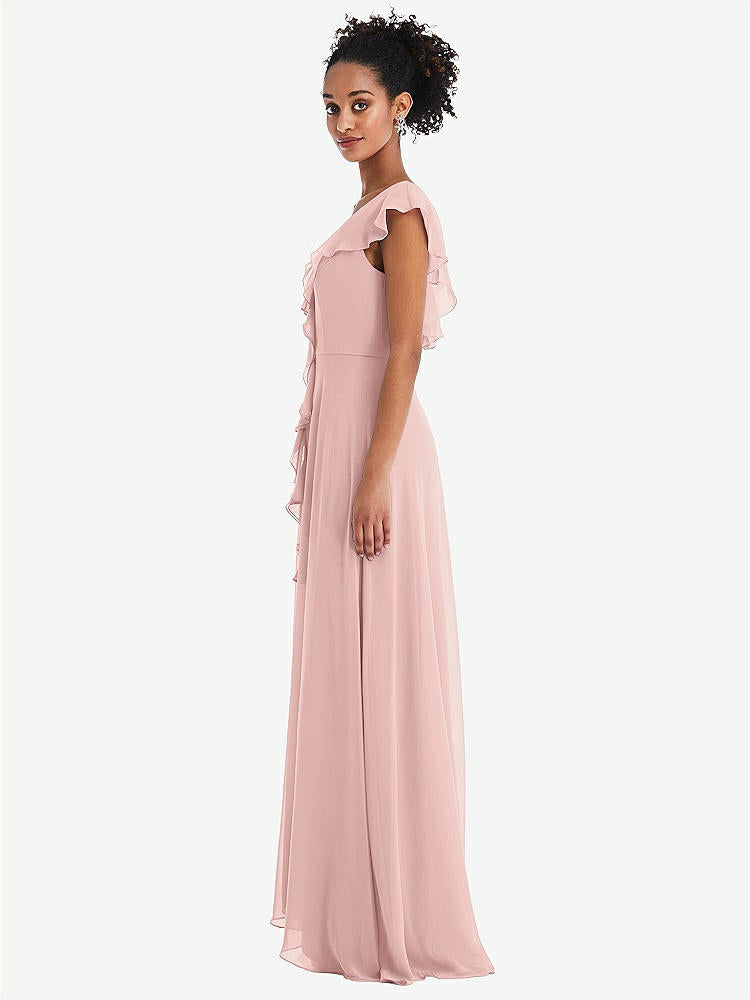 【STYLE: TH064】Ruffle-Trimmed V-Back Chiffon Maxi Dress【COLOR: Rose - PANTONE Rose Quartz】