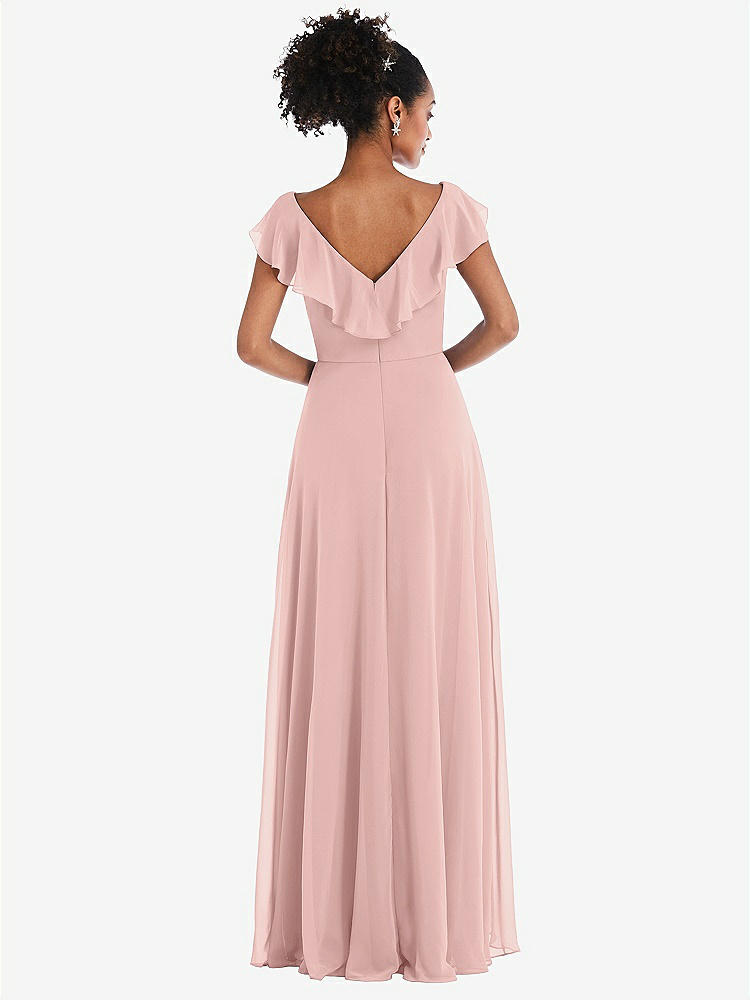 【STYLE: TH064】Ruffle-Trimmed V-Back Chiffon Maxi Dress【COLOR: Rose - PANTONE Rose Quartz】