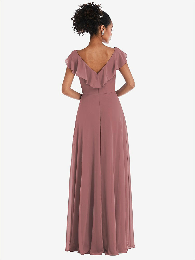 【NEW】【STYLE: TH064】Ruffle-Trimmed V-Back Chiffon Maxi ドレス【COLOR: Rosewood】【SIZE: 00-30W】