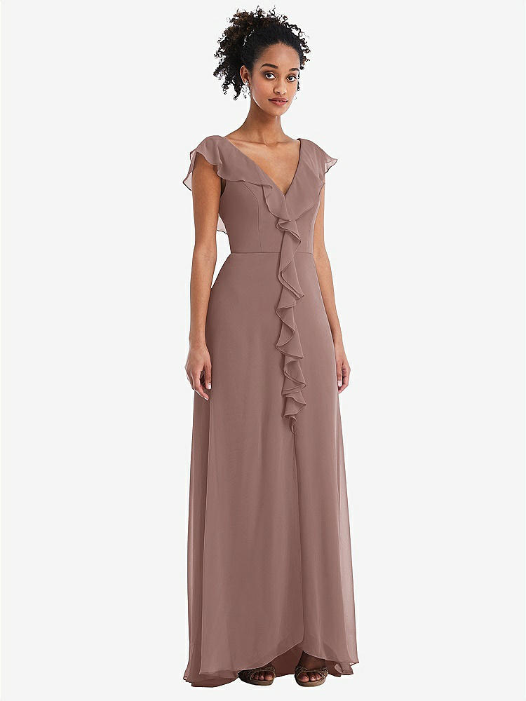 【STYLE: TH064】Ruffle-Trimmed V-Back Chiffon Maxi Dress【COLOR: Sienna】