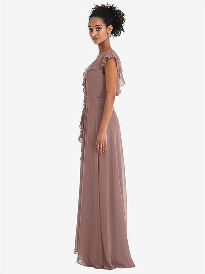 【NEW】【STYLE: TH064】Ruffle-Trimmed V-Back Chiffon Maxi ドレス【COLOR: Sienna】【SIZE: 00-30W】