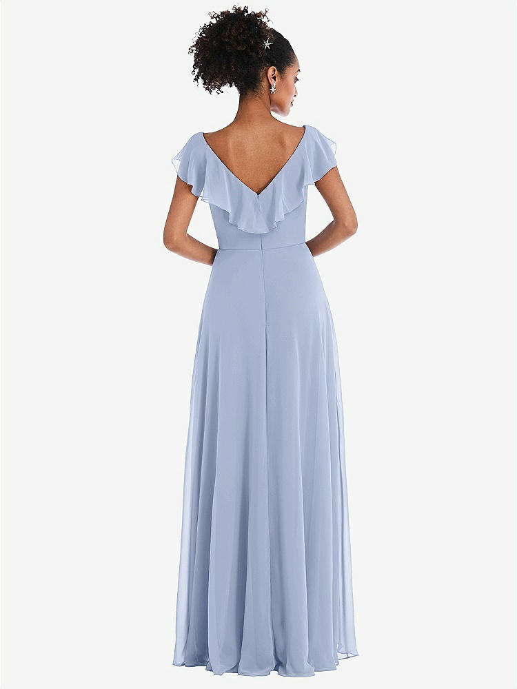 【NEW】【STYLE: TH064】Ruffle-Trimmed V-Back Chiffon Maxi ドレス【COLOR: Sky Blue】【SIZE: 00-30W】