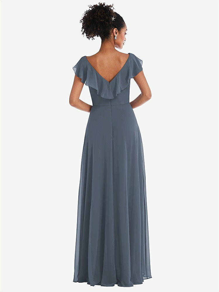 【STYLE: TH064】Ruffle-Trimmed V-Back Chiffon Maxi Dress【COLOR: Silverstone】