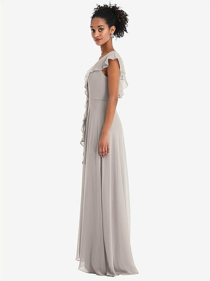 【STYLE: TH064】Ruffle-Trimmed V-Back Chiffon Maxi Dress【COLOR: Taupe】