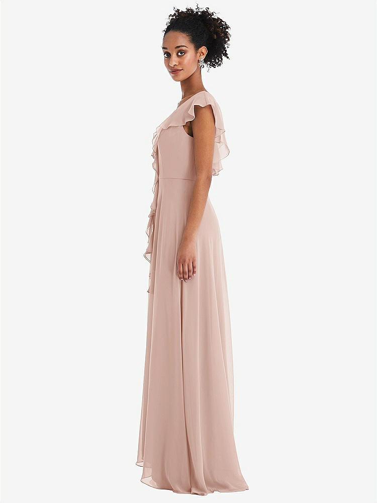 【NEW】【STYLE: TH064】Ruffle-Trimmed V-Back Chiffon Maxi ドレス【COLOR: Toasted Sugar】【SIZE: 00-30W】