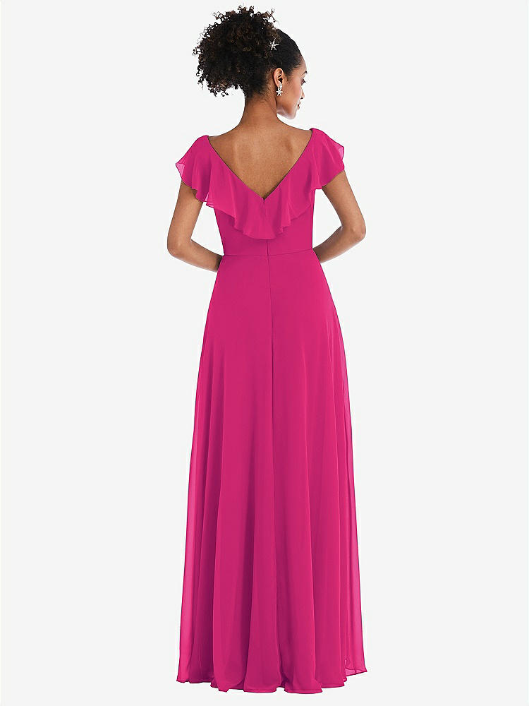 【STYLE: TH064】Ruffle-Trimmed V-Back Chiffon Maxi Dress【COLOR: Think Pink】
