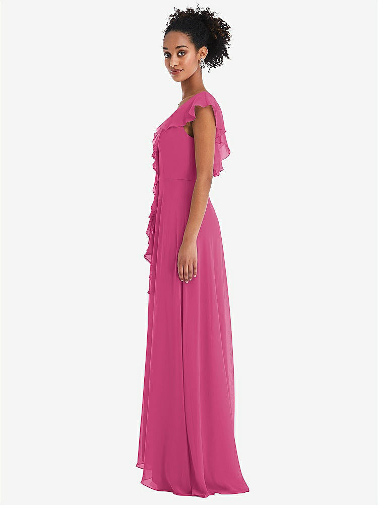 【STYLE: TH064】Ruffle-Trimmed V-Back Chiffon Maxi Dress【COLOR: Tea Rose】