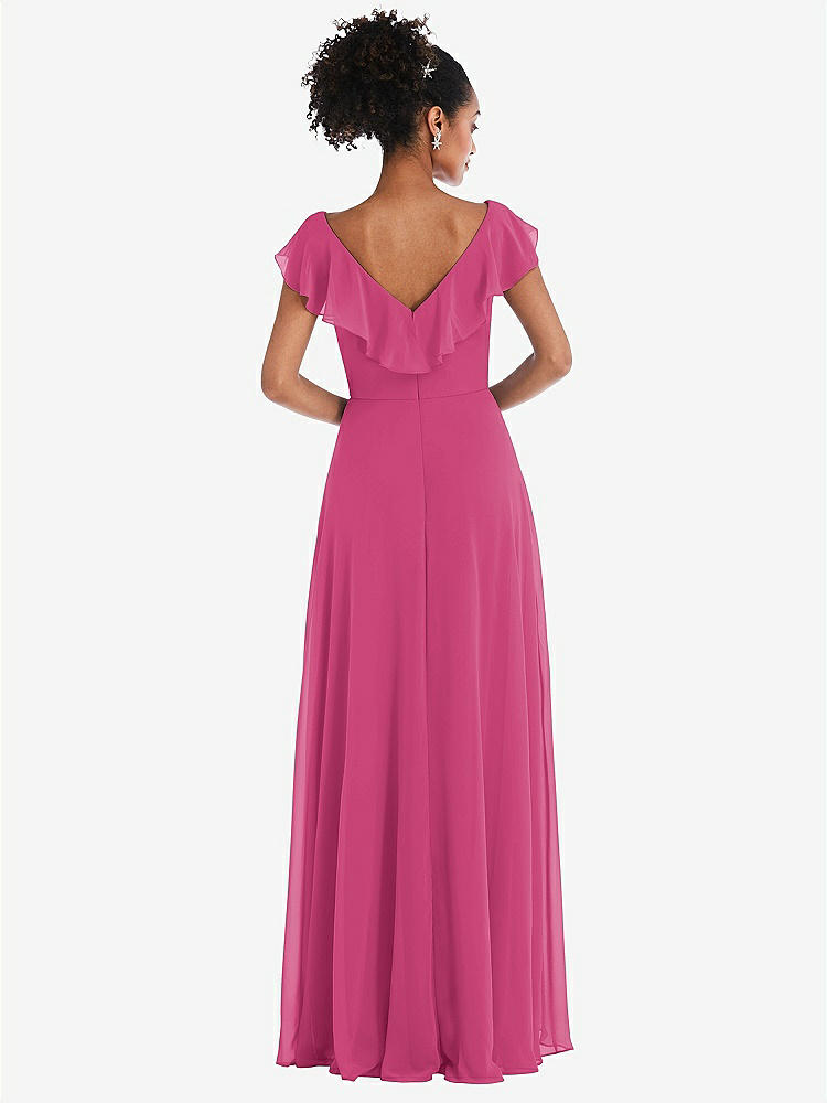 【STYLE: TH064】Ruffle-Trimmed V-Back Chiffon Maxi Dress【COLOR: Tea Rose】