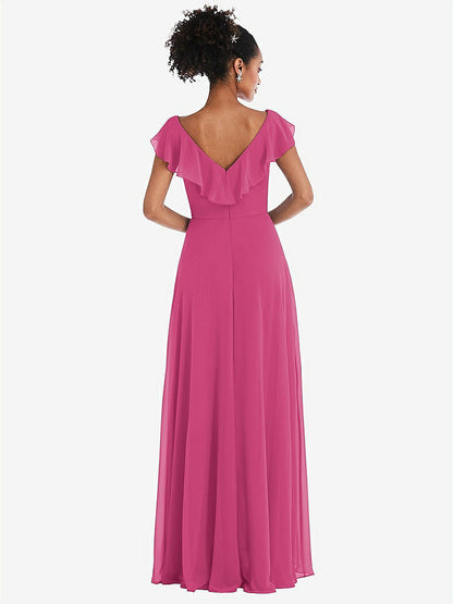 【STYLE: TH064】Ruffle-Trimmed V-Back Chiffon Maxi Dress【COLOR: Tea Rose】