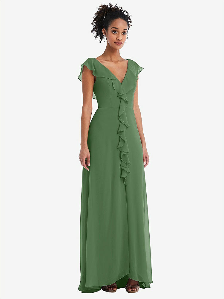 【NEW】【STYLE: TH064】Ruffle-Trimmed V-Back Chiffon Maxi ドレス【COLOR: Vineyard Green】【SIZE: 00-30W】