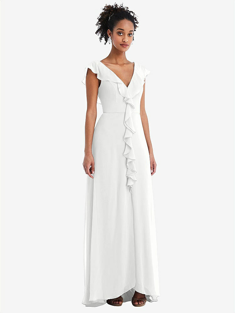 【STYLE: TH064】Ruffle-Trimmed V-Back Chiffon Maxi Dress【COLOR: White】
