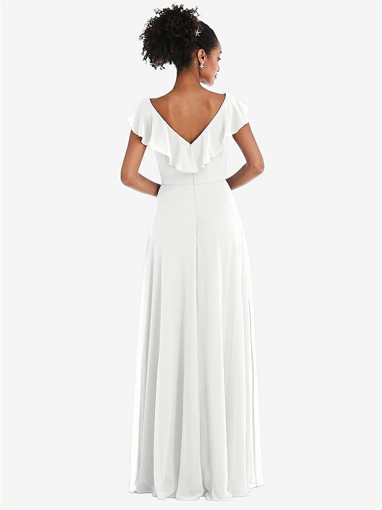 【STYLE: TH064】Ruffle-Trimmed V-Back Chiffon Maxi Dress【COLOR: White】