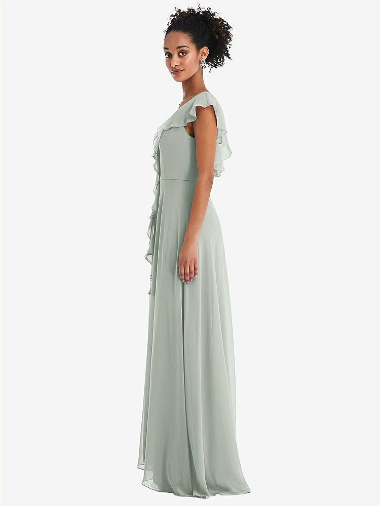 【NEW】【STYLE: TH064】Ruffle-Trimmed V-Back Chiffon Maxi ドレス【COLOR: Willow Green】【SIZE: 00-30W】